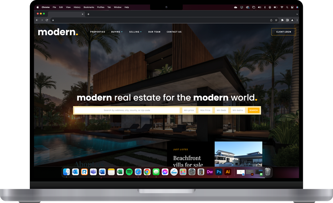 Sample IDX real estate site displayed on Apple MacBook Pro 16.